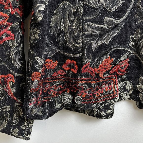 Women’s Chicos Embroidered Beaded Black Gold Red Blazer Jacket Career Size 1 - Picture 8 of 14
